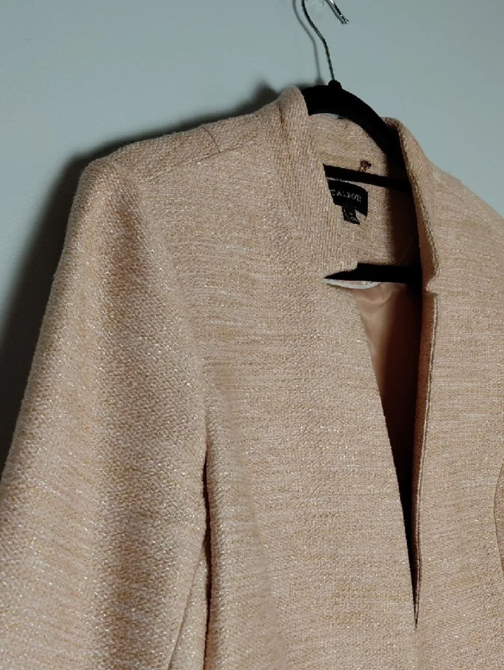 Talbots Blush Pink Metallic Tweed Collarless Blazer